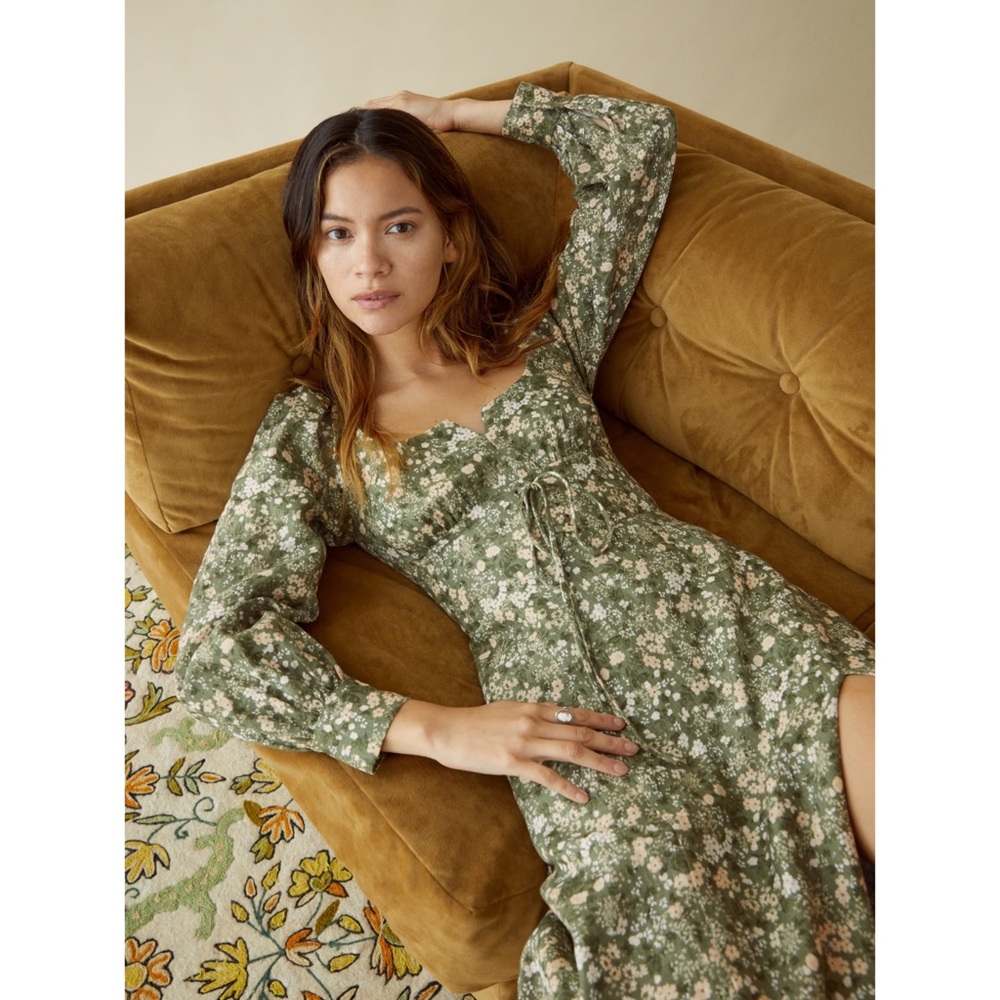 Reformation Green Floral Dress